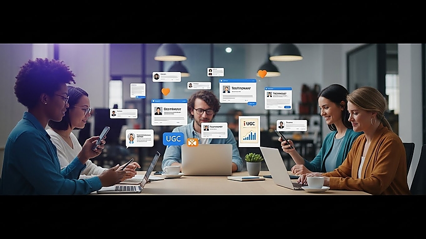 Uma imagem mostrando pessoas reais em ambientes cotidianos — como escritórios modernos, cafés, mesas de trabalho ou home office — interagindo com seus celulares e laptops 