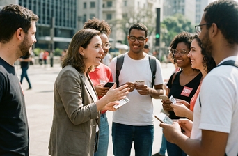 Politícia em pré campanha conversão com apoiadores