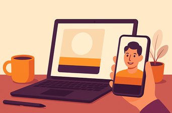 Capa do post com o título sobre a ilustração de um notebook com um card de evento em montagem, com o espaço da foto e do nome marcados, e um celular com o card pronto