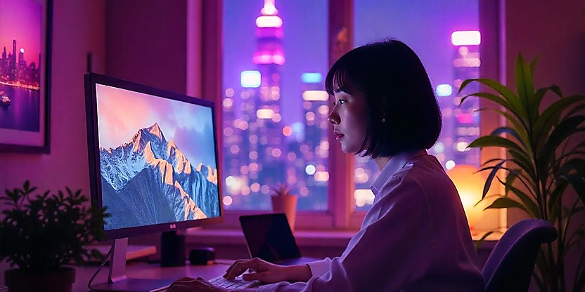 mulher utilizando programa de geração de Imagens por IA