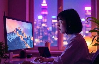 mulher utilizando programa de geração de Imagens por IA